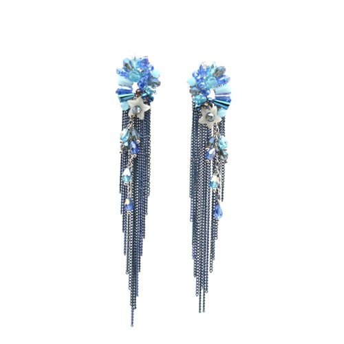 Blue Stone-Studded Tasselled Floral Drop Earrings | Earring For Women's