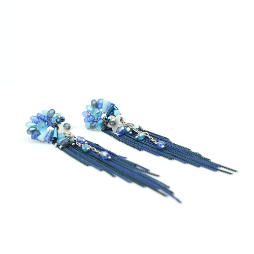 Blue Stone-Studded Tasselled Floral Drop Earrings | Earring For Women's