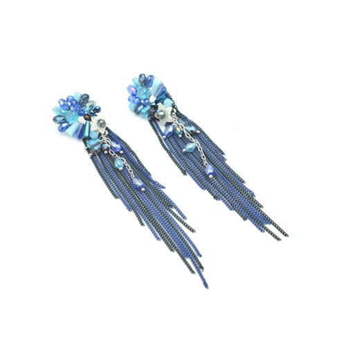 Blue Stone-Studded Tasselled Floral Drop Earrings | Earring For Women's