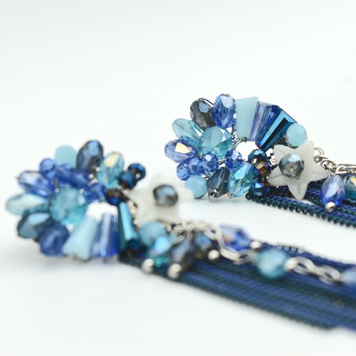 Blue Stone-Studded Tasselled Floral Drop Earrings | Earring For Women's