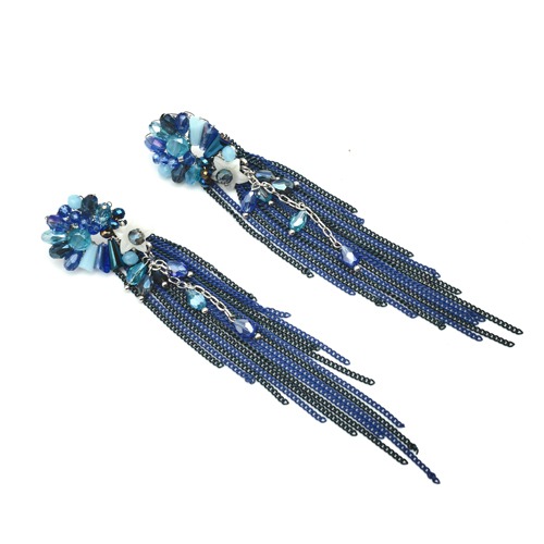 Blue Stone-Studded Tasselled Floral Drop Earrings | Earring For Women's