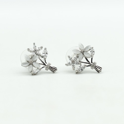 Silver-Toned Cubic Studs Earrings | Flower Design Earring | Earrings