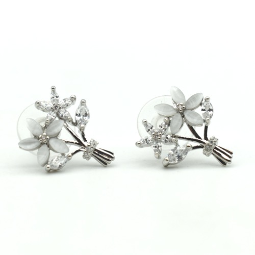 Silver-Toned Cubic Studs Earrings | Flower Design Earring | Earrings