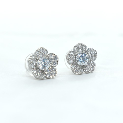 Silver-Floral Cubic Studded Handcrafted Studs | Silver Colour Earrings | Earrings