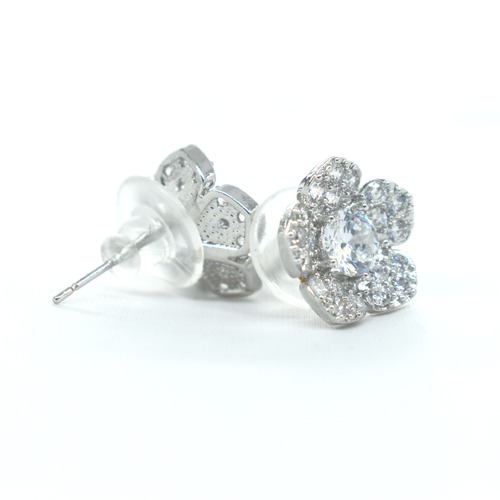 Silver-Floral Cubic Studded Handcrafted Studs | Silver Colour Earrings | Earrings