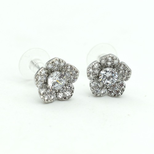 Silver-Floral Cubic Studded Handcrafted Studs | Silver Colour Earrings | Earrings