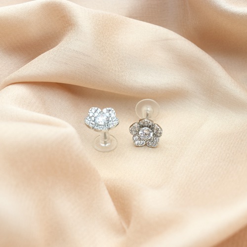 Silver-Floral Cubic Studded Handcrafted Studs | Silver Colour Earrings | Earrings