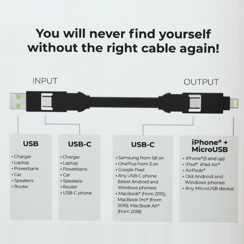 Incharge X Short Charging  | Multi Charger Portable Keyring Micro USBLightningUSB-C 100W Ultra Fast Short Cable Compatible with Laptops Apple and Android Devices