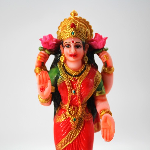 Fiber Lord Laxmi Mata Ji Statue for Pooja Room Home Temple Murti /  Size - 7 Inch, Multicolour