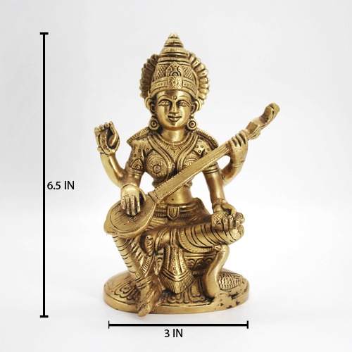 Maa Saraswati Brass statue Idol Showpiece Figurine (6.5 x 3)