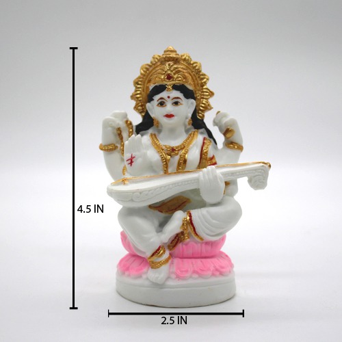Sarswati Mata Murti/Goddess Saraswati Fiber Statues for Home| Office| Car| Puja Ghar (White, 4inch)