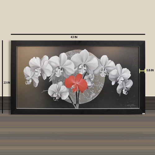 White And Red FlowerWall Art Painting With Black Border Frame Decor For Office, Living Room