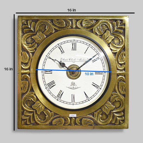 Antique Square Metal Wall Clock Wall Décor for Living Study Hall Dining Roman Modern Time Piece for Home Office( 16 x 16 inches Gold)