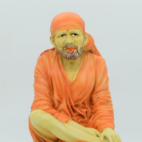 Sai Baba Murti | Lord Sai Baba Idol Sitting On Stone Antique showpiece, Made of Fiber for car dasboard