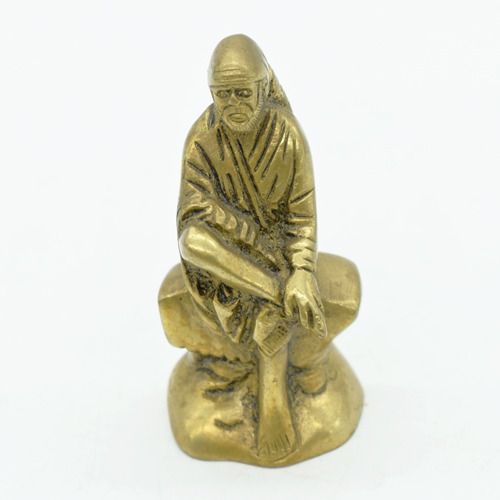 Brass Antique Sai Baba Statue For Pooja Room Home Temple idol Car Dashboard 3 Inch