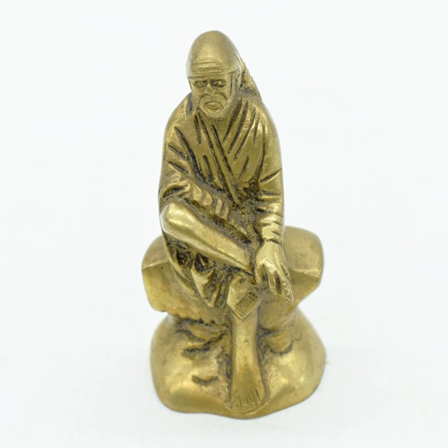 Brass Antique Sai Baba Statue For Pooja Room Home Temple idol Car Dashboard 3 Inch