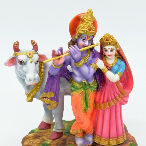 Sri Krishna Culture-Medium Radha Krishna Besides Yamuna for Home Decoration-Height-6 Inches-Multicolour-Fiber