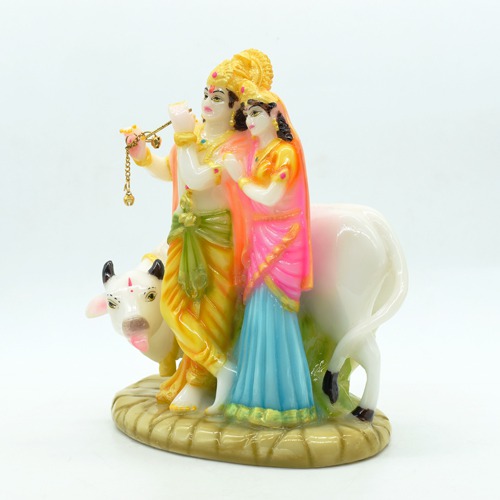 Fiber Radha Krishna Cow God Idol, Radha Krishna Cow God Murti Figurine Religious Pooja Gift Items and Murti for Mandir/Temple/Home/Office