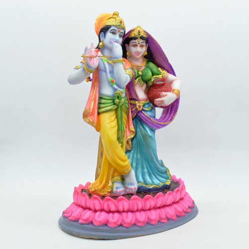 Radha Krishna Standing In Lotus Fiber Idol Gift For Family, Friends