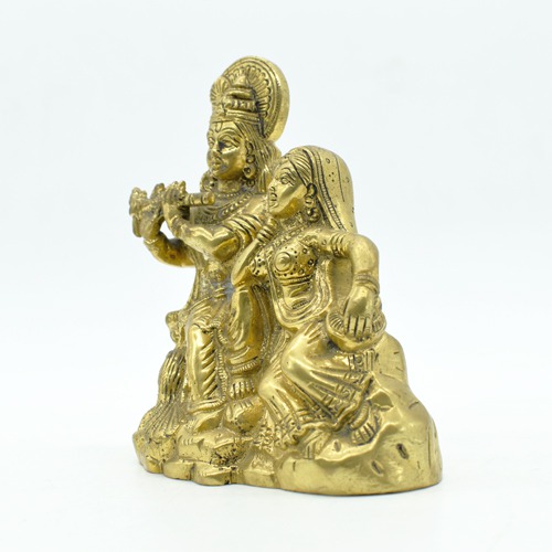 Radha Krishna Sitting | Pol | Brass Radha Krishna Idol, Yellow Colour (5 inch)