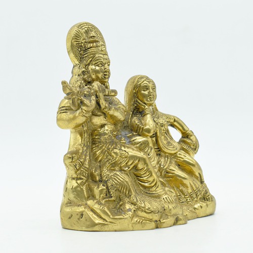 Radha Krishna Sitting | Pol | Brass Radha Krishna Idol, Yellow Colour (5 inch)