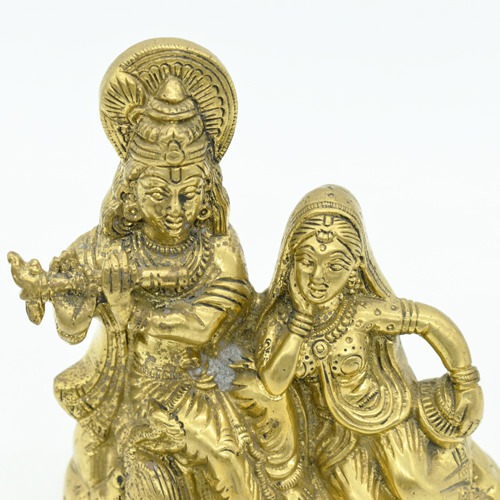 Radha Krishna Sitting | Pol | Brass Radha Krishna Idol, Yellow Colour (5 inch)