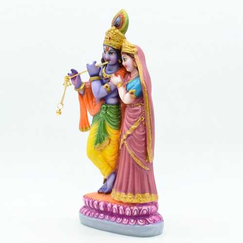 Radha Krishna Multicolour Standing Idol, Krishna Radha Idol, Fiber Idol, Multicolour, Large Size 9 inch