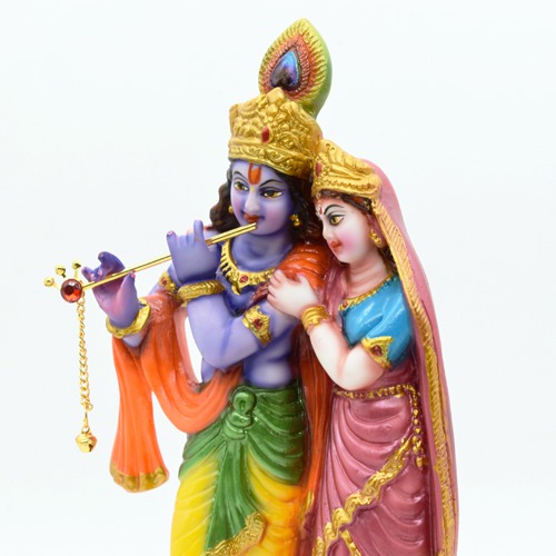 Radha Krishna Multicolour Standing Idol, Krishna Radha Idol, Fiber Idol, Multicolour, Large Size 9 inch