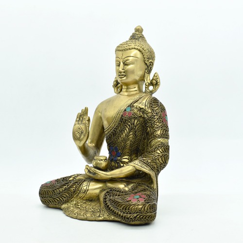 Meditating Buddha Statue for Home Decor Large Size Buddha Idols Living Room Office Desk Table Resin Murti Feng Shui Vastu Showpiece Year Gifts (Gold)