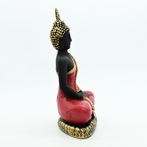 Black Shine Gautama Buddha Idol Statue Murti Draped in Stone Embellished Red Shawl for Home Decoration Medicine Buddha Height 8 Inch