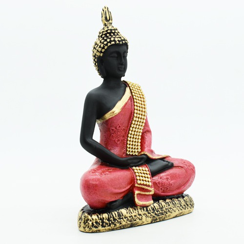 Black Shine Gautama Buddha Idol Statue Murti Draped in Stone Embellished Red Shawl for Home Decoration Medicine Buddha Height 8 Inch