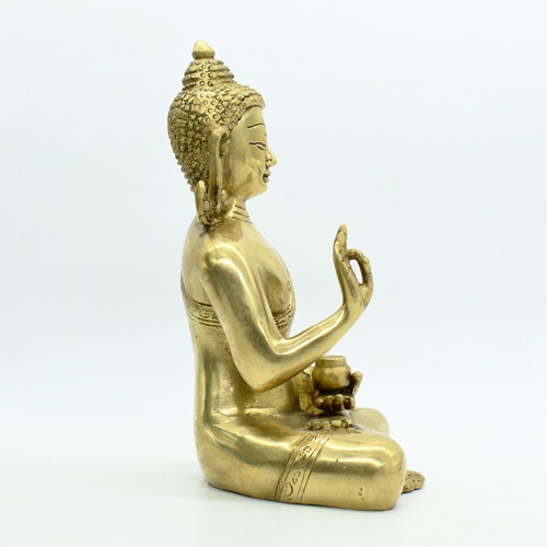 Brass Sitting Buddha Idol for Home Decor, Lord Peace Buddha Decoration for Living Room & Gifting Statue Showpiece; Good Luck Gift