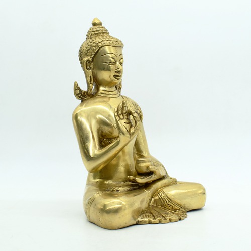 Brass Sitting Buddha Idol for Home Decor, Lord Peace Buddha Decoration for Living Room & Gifting Statue Showpiece; Good Luck Gift