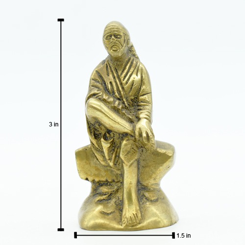 Brass Antique Sai Baba Statue For Pooja Room Home Temple idol Car Dashboard 3 Inch