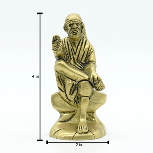 Brass Sai Baba Statue|Shirdi Sai Baba Brass Idol for Pooja Home Decoration/Temple/Gifting (Width 2 Inch, Height 4 Inch, Weight 400g)