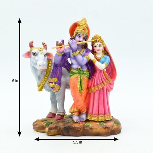 Sri Krishna Culture-Medium Radha Krishna Besides Yamuna for Home Decoration-Height-6 Inches-Multicolour-Fiber