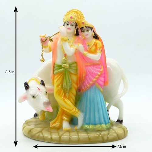 Fiber Radha Krishna Cow God Idol, Radha Krishna Cow God Murti Figurine Religious Pooja Gift Items and Murti for Mandir/Temple/Home/Office