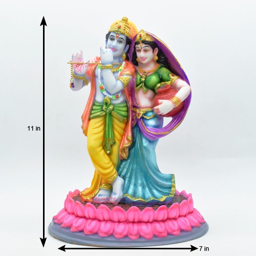 Radha Krishna Standing In Lotus Fiber Idol Gift For Family, Friends