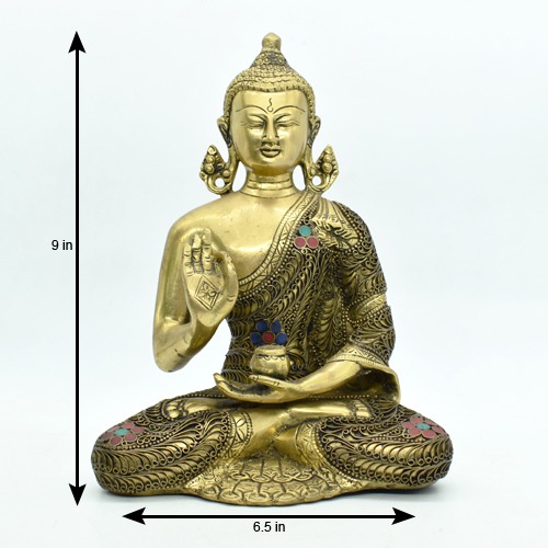 Meditating Buddha Statue for Home Decor Large Size Buddha Idols Living Room Office Desk Table Resin Murti Feng Shui Vastu Showpiece Year Gifts (Gold)