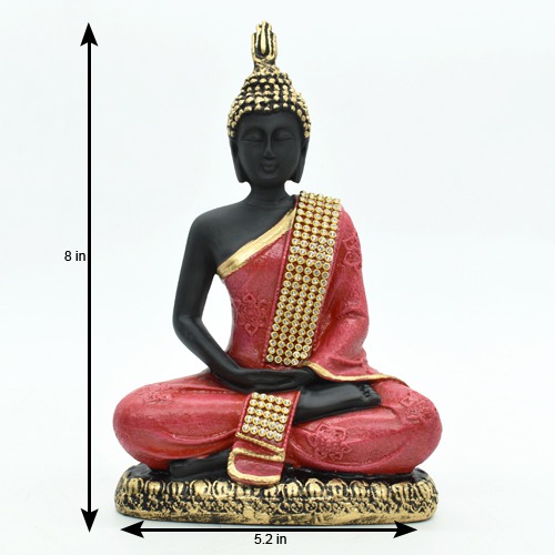 Black Shine Gautama Buddha Idol Statue Murti Draped in Stone Embellished Red Shawl for Home Decoration Medicine Buddha Height 8 Inch