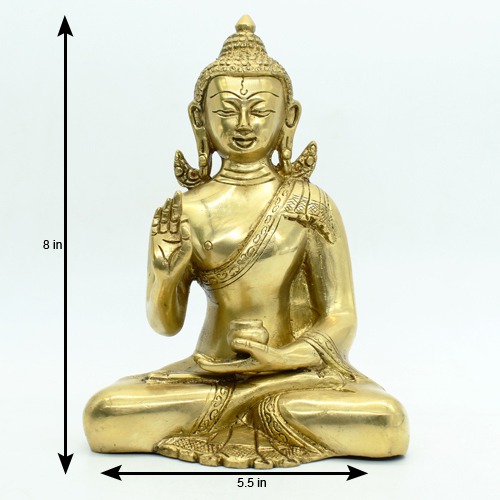 Brass Sitting Buddha Idol for Home Decor, Lord Peace Buddha Decoration for Living Room & Gifting Statue Showpiece; Good Luck Gift