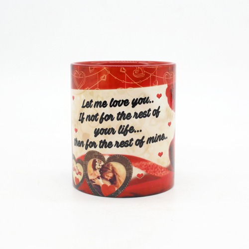 Classic Love Coffee Mug colored inside, outside with quote and flowers for valentines day.