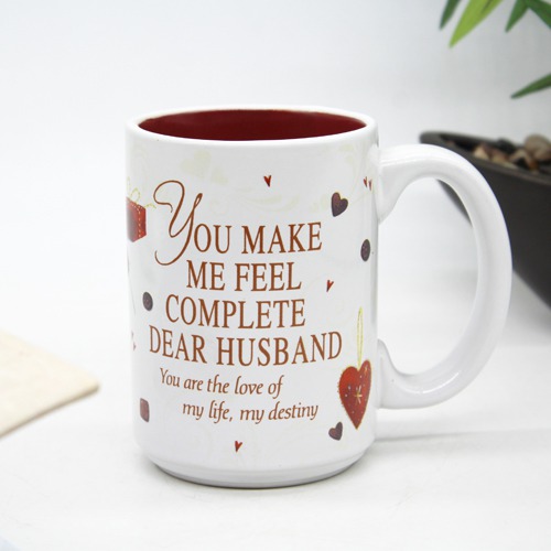 Classic Love Moment coffee mug with quote for husband on valentines day.