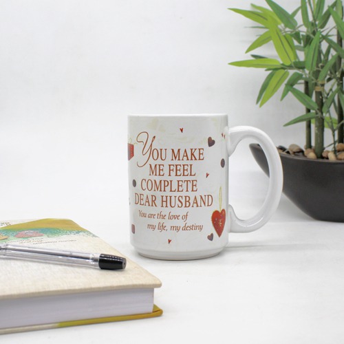 Classic Love Moment coffee mug with quote for husband on valentines day.