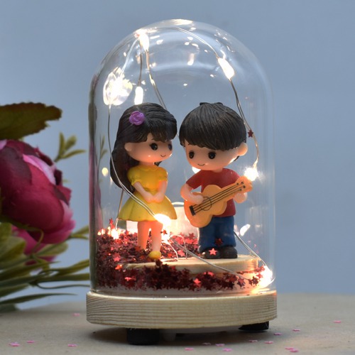 Crystal Couple Glass Dome | LED lights