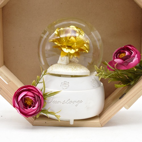 Beauty and The Beast Eternal Enchanted Rose Flower in a Glass dome with Golden LED Lightings and music