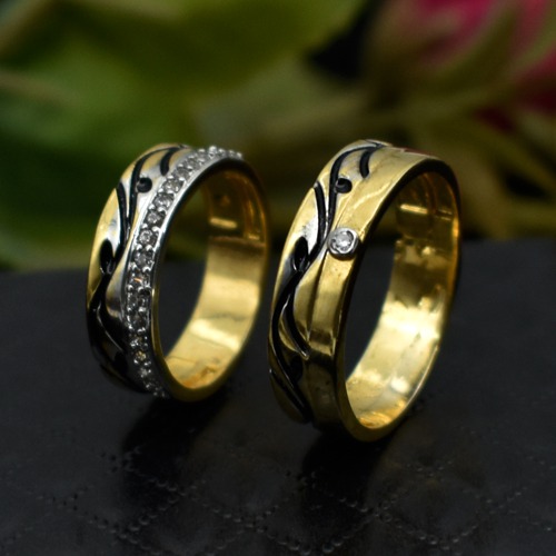 Set Of Two Gold Plated Solitaire Couple Ring | Couple Ring | Gold Plated Ring