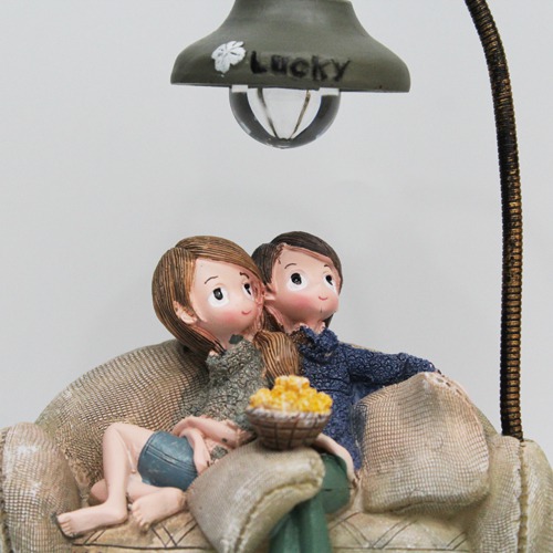 Cute Romantic Valentine Couple Sitting On Sofa Statue Showpiece With Lights