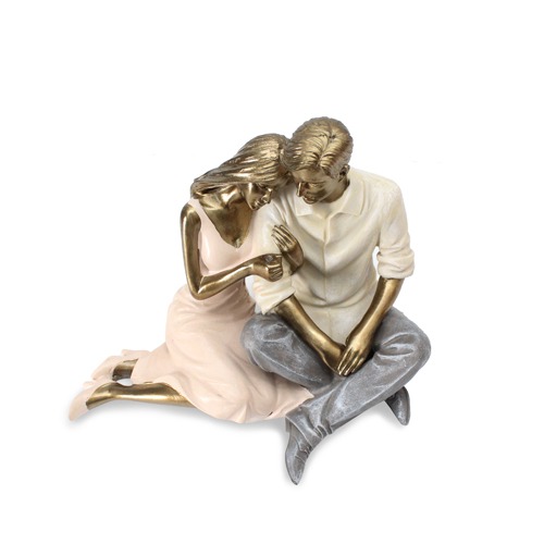 Romantic Couple Sitting Together And Holding Umbrella Statue Showpiece