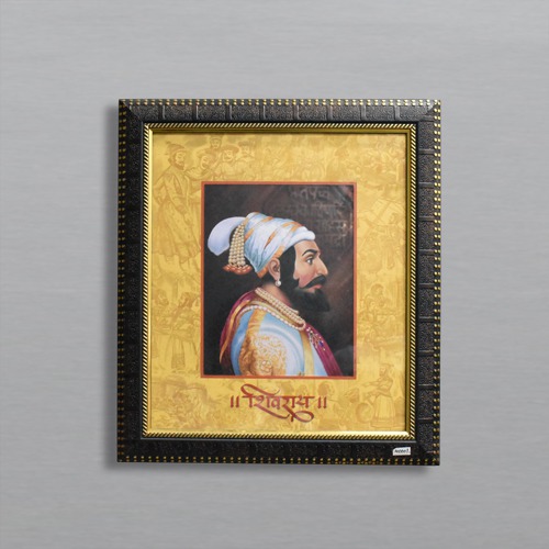 Chhatrapti Shivaji Maharaj Photo with Black Border Wooden Frame